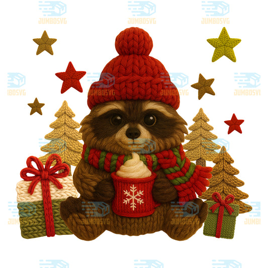 Yarn-Crochet-Raccoon-Christmas-Png