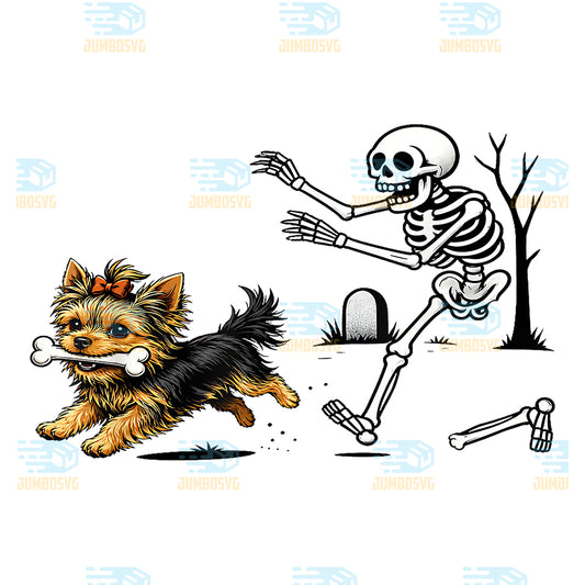 Yorkie-Skeleton-And-Halloween-Png