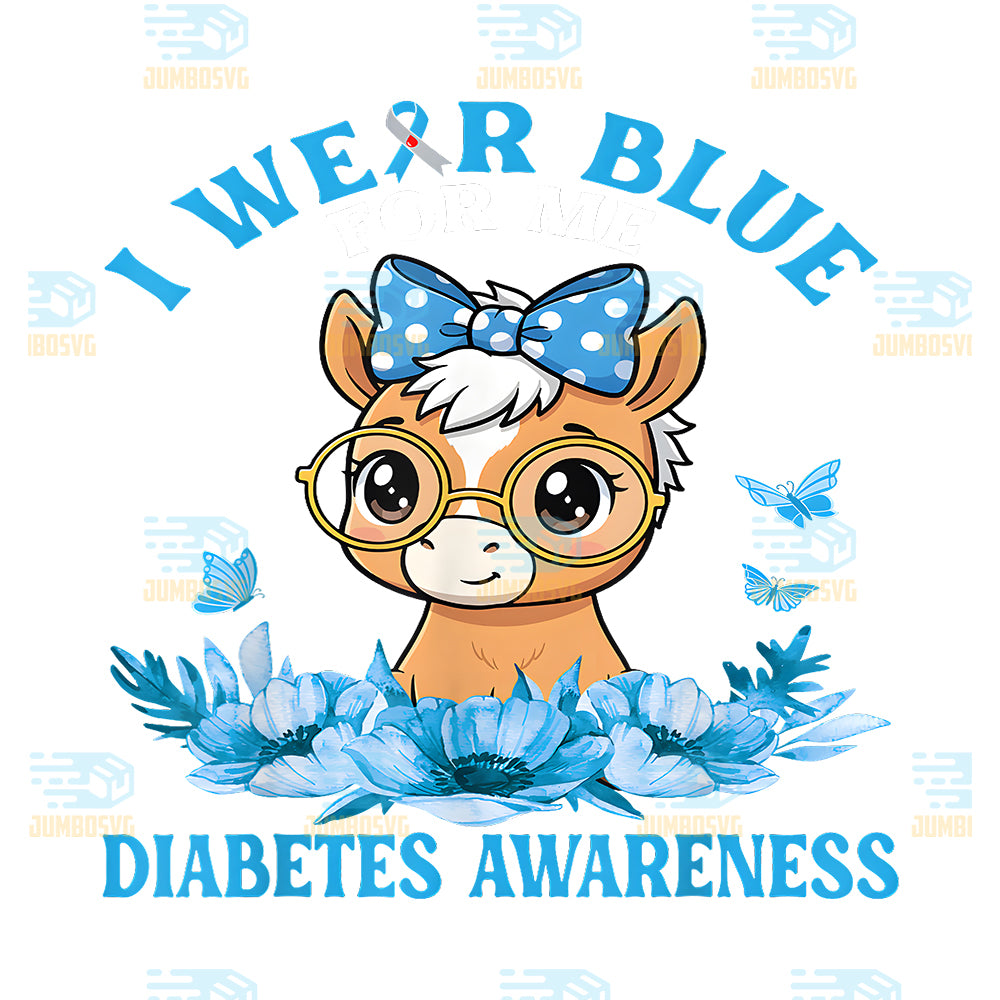 i-wear-blue-for-me-cute-horse-flowers-diabetes-awareness-png