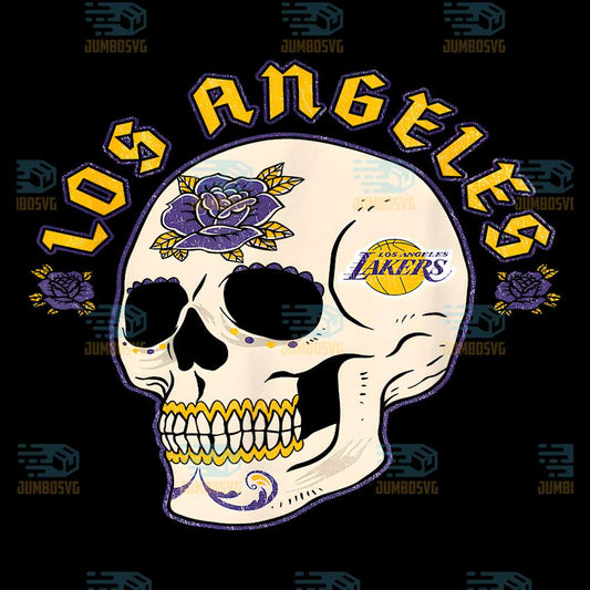 nba-los-angeles-lakers-halloween-floral-skull-png