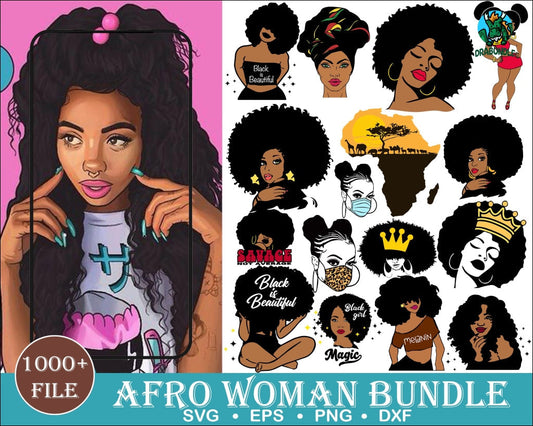 1000+Afro Woman Svg Afro Girl Svg Queen Lady Curly Hair Black For Cricut Silhouette Cut Files Dxf