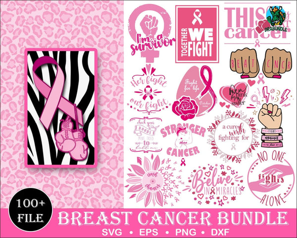 100+Big Breast Cancer Svg Bundle 25 Svg Awareness Survivor Fight Cut Files Cricut Silhouette