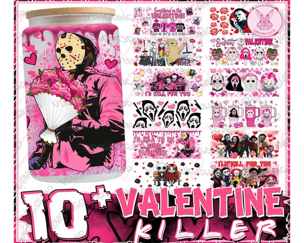 10+ Horror Valentine 16oz Glass Can Wrap Bundle, Xoxo 16oz Libbey Can Glass, Couple Valentines , Cartoon Valentine 16oz, Instant Download