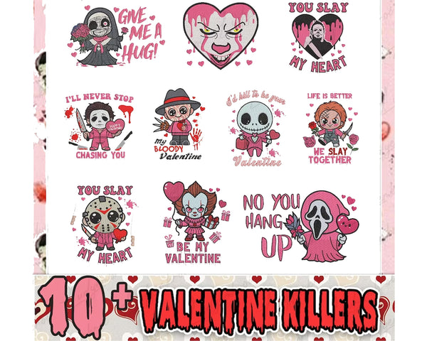 10+ Valentine Killers Bundle Embroidery Machine Design, Trending Valentine Chibi Character Embroidery, Horror Movie Design, Instant Download