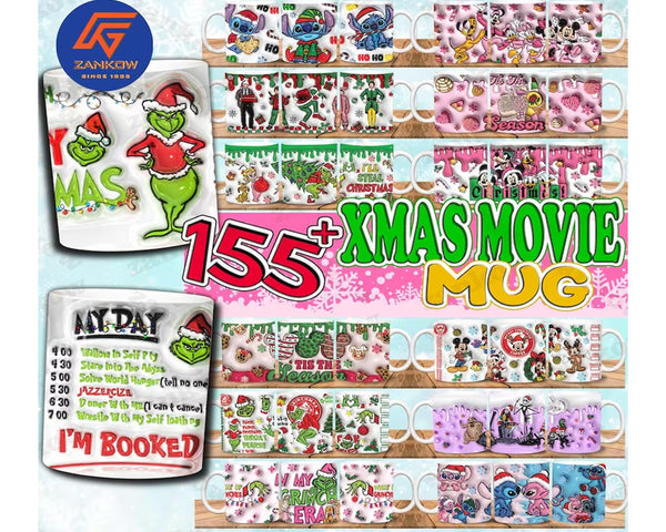 155 3D Inflated Christmas Character Cartoon Movie 11oz Mug Wrap Png Bundle, Christmas Funny 11oz Mug Design Png, Christmas 11oz Mug Wrap