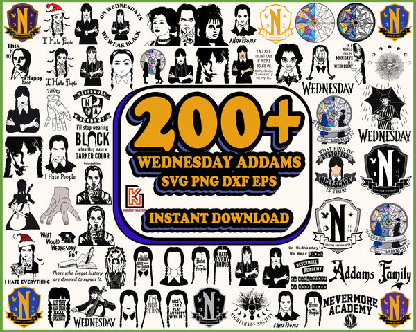 200+ Wednesday Addams SVG Bundle, Addams Family SVG, Halloween png, Unisex Shirt PNG, Cut File for Cricut, Instant Download