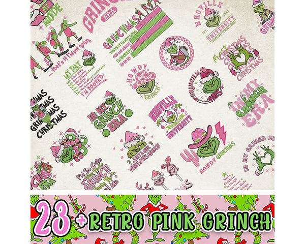 23 Retro Pink Grinch Embroidery Bundle, Christmas Green Monster Embroidery Bundle, Pink Christmas Embroidery Designs, Instant Download