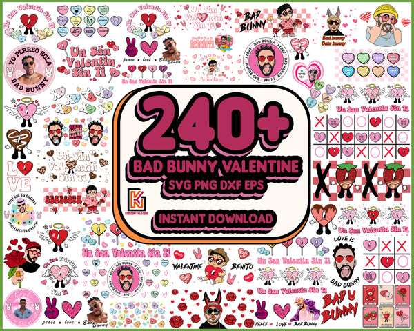 240+ Valentine Bad Bunny SVG PNG Bundle, Un San Valentin Sin Ti Svg Png, Bad Bunny Valentines Svg, Valentines Benito Png, Candy Heart Png, Digital Instant Download