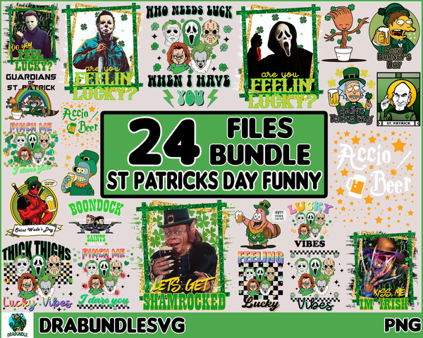 24+ Files Horror Movie St Patricks Day PNG Bundle, Retro St Patricks Day, Pinch Me I Dare You Png, Lucky Vibes, Feeling Lucky Digital Instant Download