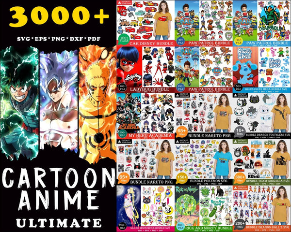 3000+Mega Bundlle Cartoon Anime Svg Files Anime Design Japanese Bundles Movie Kid