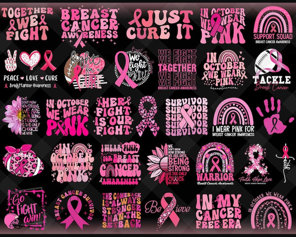 30+ Designs Breast Cancer Groovy Style PNG Bundle, Cancer PNG, Cancer Awareness, Pink Ribbon, Breast Cancer, Fight Cancer Quote PNG