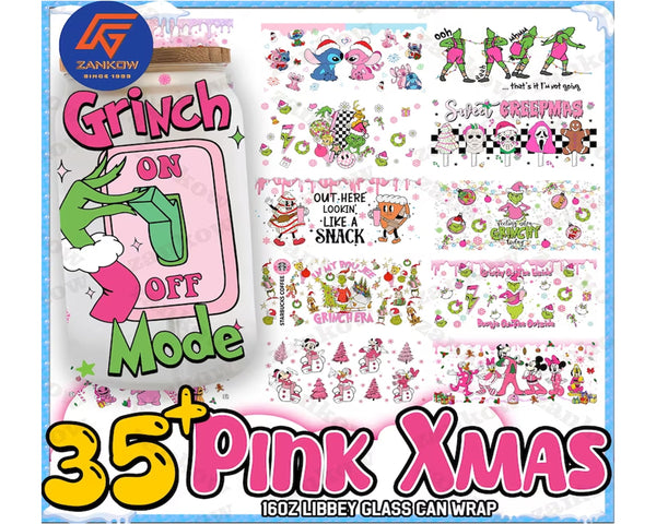 35 Pink Christmas Cartoon Pink 16oz UV DTF Cup Wrap Design Png, Christmas Movie Libbey Glass Wrap Png, Xmas Glass Wrap, Instant Download