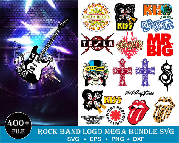 400+Rock Band Logo Bundle Svg Rock Music And Roll Flames Cricut Cut Files Silhouette