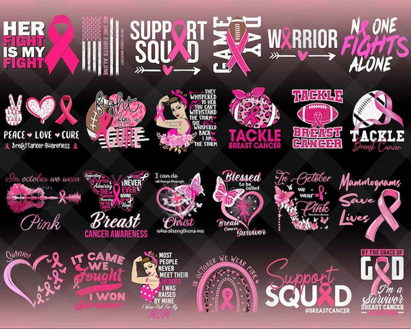 45+ Designs Breast Cancer SVG PNG Bundle, Cancer SVG, Cancer Awareness, Ribbon, Breast Cancer, Fight Cancer Quote Svg, Sublimation