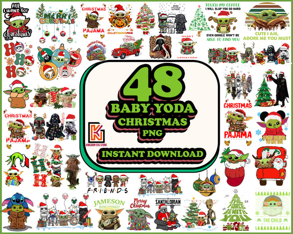 Mega 48+ Christmas Baby Yoda Bundle Png, Christmas Baby Yoda Png, Baby Grogu, Instant Download, PNG, Cricut, Cut File, Silhouette, Outline, Instant download