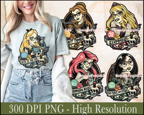 5 Punk Princess PNG, Rock Princess PNG, Mermaid PNG, Cartoon Design Sublimation, Printable for Tshirt Mug Digital Download