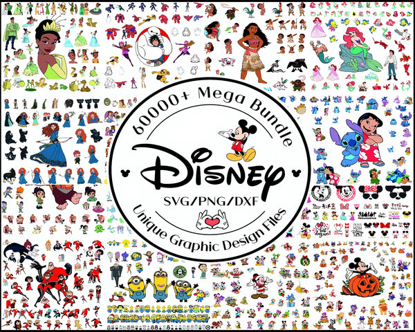 60000+ Mega Svg Bundle LAYERED Cricut File, Mickey Mouse, Minnie, Frozen, Moana, Ariel, Elsa, Stitch, Toy Story, Pooh PNG SVG Commercial use, Instant Download