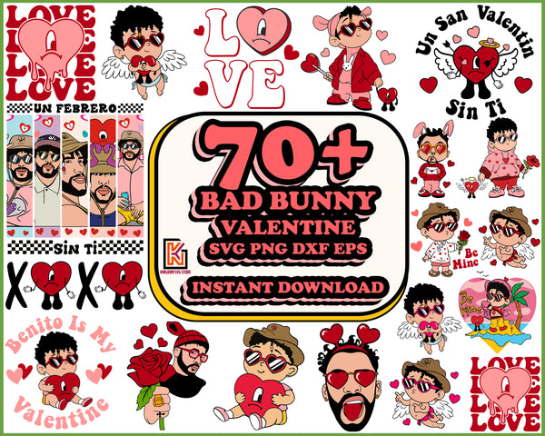 70+ Bad Bunny Valentines Svg PNG Baby Benito is my Valentine Layered Svg El Conejo Malo Sad Heart Svg Cricut Silhouette Cutfile Digital, Instant Download
