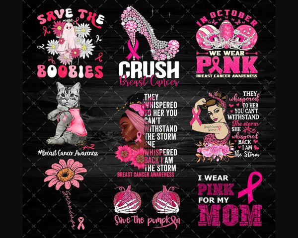9 Breast Cancer PNG Bundle, Pink Ribbon,Breast Cancer PNG, Breast Cancer Design, Pink Ribbon Sublimation Files, Cancer Awareness Quotes