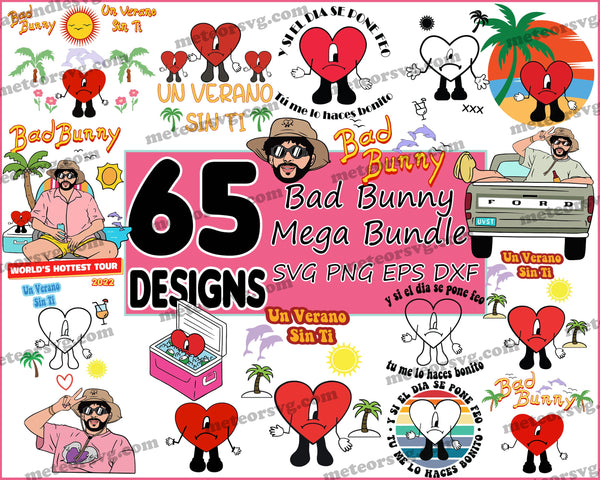 65 Bad Bunny SVG, Yo Perreo Sola, Instant Download, PNG, Cut File, Cricut, Silhouette, Bundle, EPS, Dxf, Pdf, El Conejo Malo