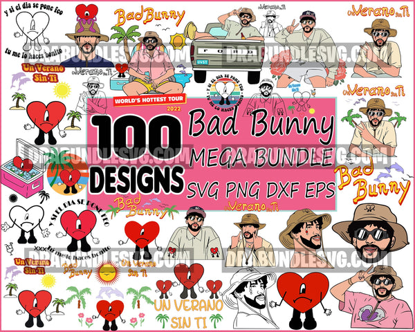 100 Bad Bunny SVG, Yo Perreo Sola, Instant Download, PNG, Cut File, Cricut, Silhouette, Bundle, EPS, Dxf, Pdf, El Conejo Malo