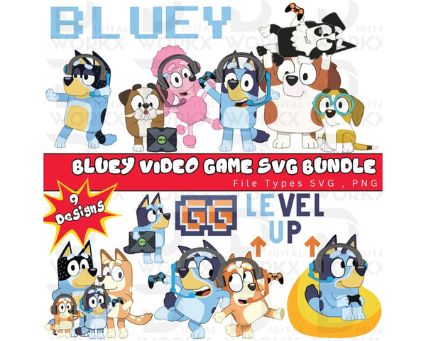 Bluey SVG Video Game Bundle, Bluey Game, Bluey SVG PNG, Bluey Birthday, Bluey Family, Bluey Dad, Bluey Font, Bluey Gaming, BlueyShirt