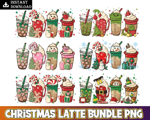 4+ Christmas coffee PNG, snowmen peppermint iced latte sweets snow winter women Sublimation design hand drawn Printable file Tshirt Instant Download