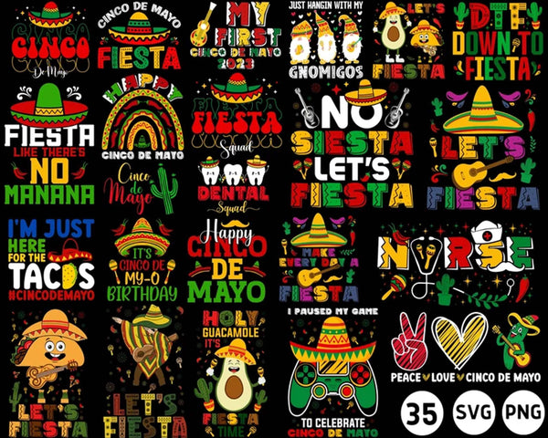 Cinco De Mayo Svg Png Bundle, Let's Fiesta Svg, Taco Tuesday Png, Mexican Party Sombrero Maracas svg Cricut Sublimation Designs Digital Instant Download
