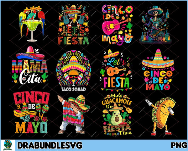 Cinco De Mayo Png Bundle, Let's Fiesta png, Mexican Fiesta 5 De Mayo Png, Dabbing Taco, Funny Sayings Clipart, Mexico Digital Instant Download