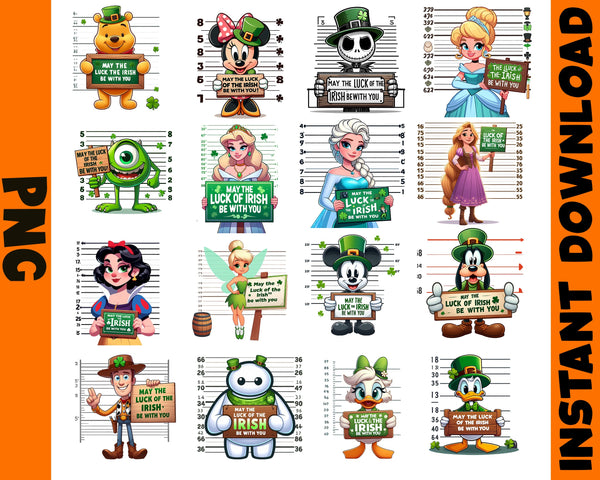 Mickey and Friends Saint Patricks Day Sublimation cliparts bundle, St. Patrick's Day Sublimation files for Cricut / Silhouette, png