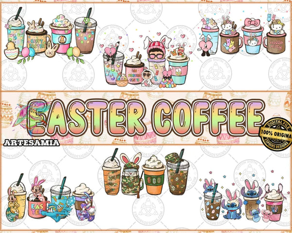 Easter Coffee Png Bundle, Easter Cartoon Coffee Hand Drawn Png, Easter Pink Cat Png, Easter Bunny Mickey Coffee Png, Happy Easter Day Png Instant Download