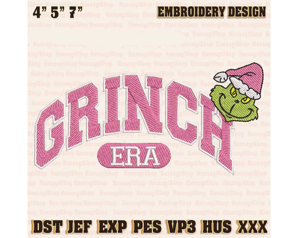 Greench Era Embroidery Machine Design, Christmas Green Monster Embroidery Design, Retro Pink Christmas Embroidery File, Instant Download