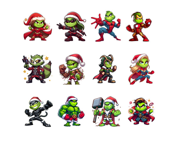 10 Superhero Christmas PNG Bundle, Boys Christmas Shirt Png, Superhero Green Mean Guys Png, Funny Christmas Gift Png, Instant Download