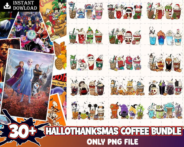30+ Hallothanksmas Coffee Bundle Png, Halloween Fall Christmas Bundle, Fall Coffee Png, Halloween Coffee Png, Christmas Coffee , Hand Drawn Instant Download