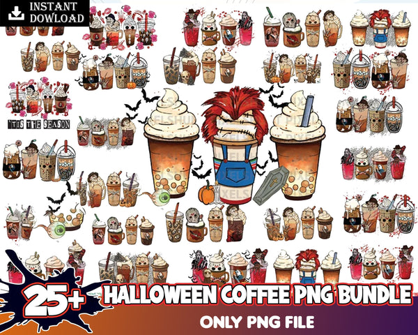 25+ Halloween Coffee Latte Mega Bundle, Tis The Season Png, Mega Bundle Fall Coffee PNG, Pumpkin Spice Latte Iced Digital File Instant Download