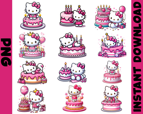 Hello Kitty Birthday Png, Kawaii Kitty Birthday Png, Birthday Party Png, Happy Birthday Png, Birthday Family Trip, Digital Download