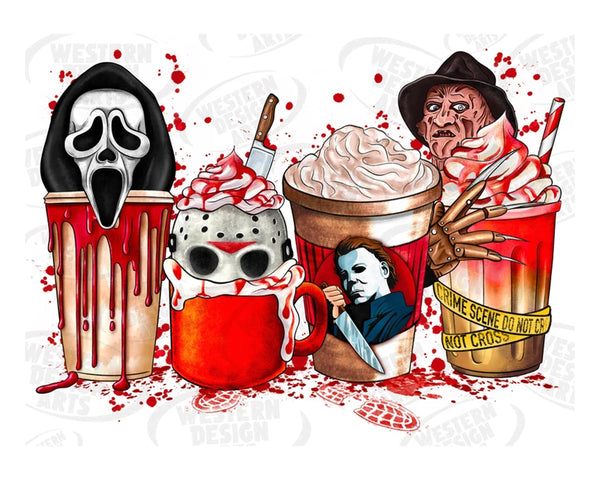 Horror Characters Coffee Png, Horror friends Png,Horror Png, coffee cup sublimation digital, Horror Coffee, scary movie png, Tis The Season