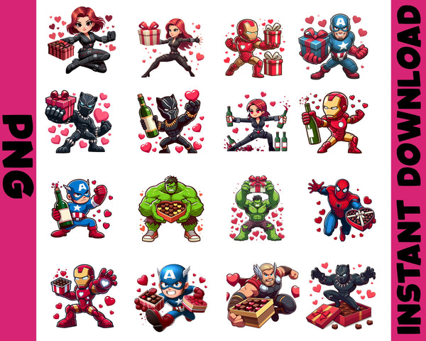 Superhero Avenger Valentine Png Bundle, Superhero Couple Valentine Png, Marvels Valentine PNG Clipart, Avengers Valentines Clip Art