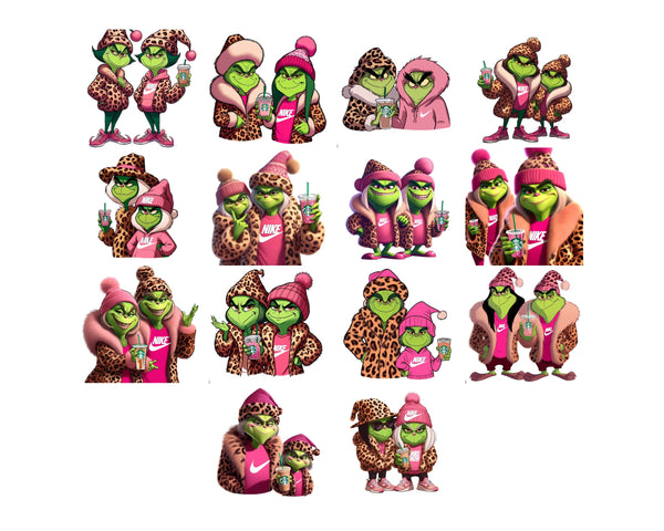 Pink two Grinch Boys png, Boujee Grinch png, cute grinchmas png, Christmas png sublimation design, Green guy png, Instant Download