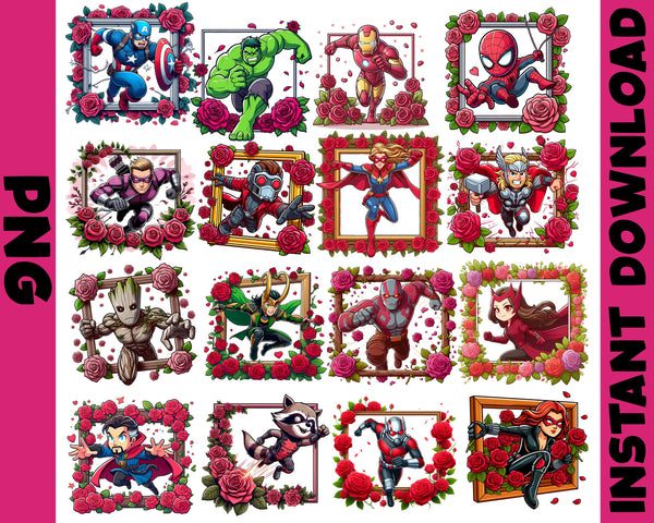 Rosie Avengers Valentine Png Bundle, Superhero Couple Valentine Png, Marvels Valentine PNG Clipart, Avengers Valentines Clip Art