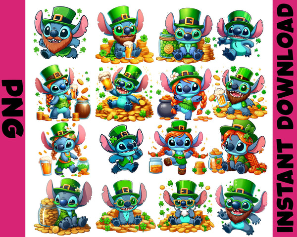 Stitch St Patrick PNG, Funny St Patrick's Day Svg, Shamrock Svg, Lucky Vibes Svg, 4 Leaf Clover, Paddy's Day Svg, Leprechaun Svg