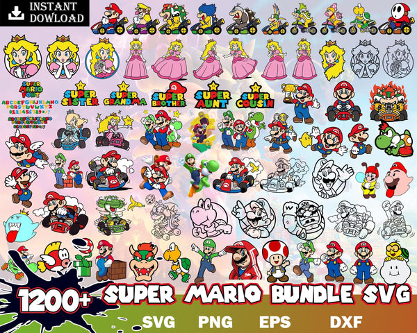1200 Files Super Mario Bundle SVG, Mario Family Layered svg Files, Super Mario Bros Cut Files, Super Mario Font, Mario PNG, Instant download