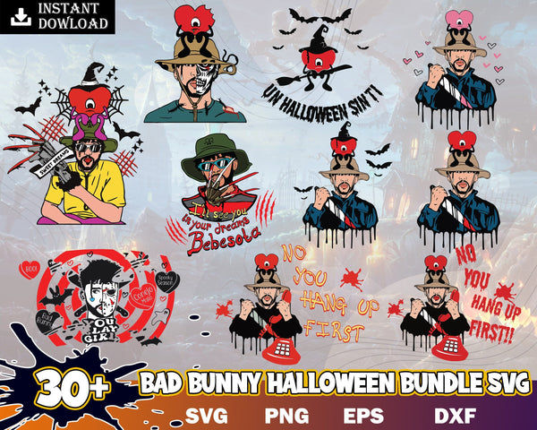 30+ Bad Bunny Halloween, Halloween Shirt svg, Horror Movies svg, Un Verano sin Ti Halloween SVG PNG, Benito SVG Instant Download
