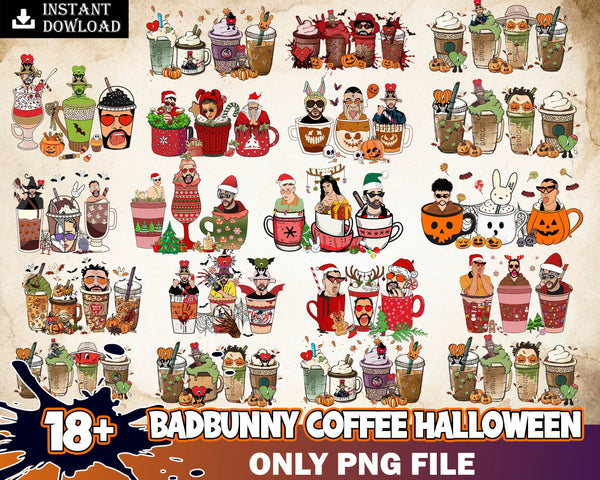 18+ Bad Bunny PNG, Bad Bunny coffee cups, Halloween Coffee, Bad Bunny Halloween, Halloween Bunny PNG, Digital sublimation PNG Instant Download