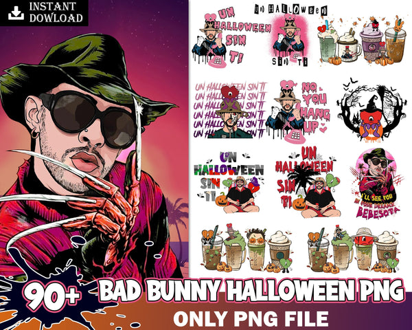 90+ Bad Bunny Halloween, Halloween Shirt svg, Halloween svg bundle, Un Verano sin Ti Halloween SVG PNG, Benito SVG Instant Download