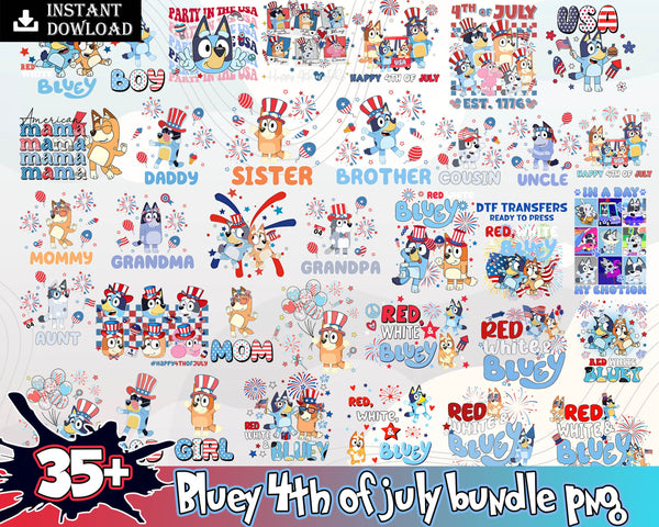 35+ Blue Family & Friends 4th Of July PNG Bundle, Blue Dog 4th Of July Png, America Patriotic Cartoon Png, Blue 4th July, Instant Download