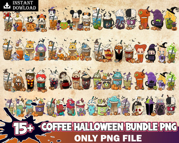 15+ Halloween Coffee Png Bundle, Halloween Boo Coffee Png, Villains Latte, Fall latte png, Horror Movie Inspired Coffee, Sublimation design Png Instant Download