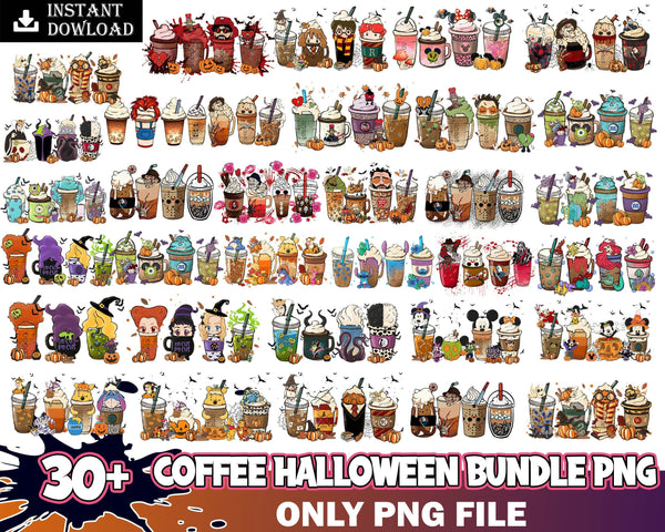 30+ Halloween Coffee Png Bundle, Halloween Boo Coffee Png, Villains Latte, Fall latte png, Horror Movie Inspired Coffee, Sublimation design Png Instant Download