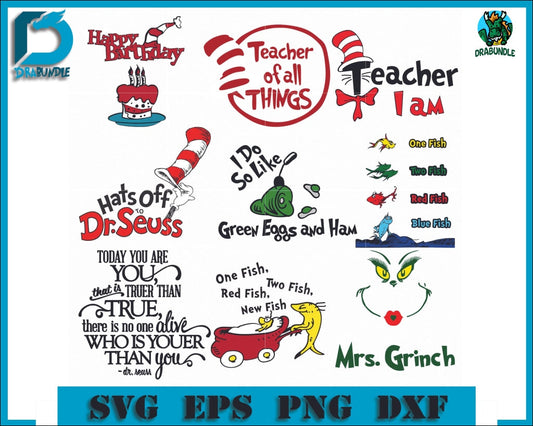 Dr Seuss Bundle Svg Teacher Of All Things Dr Quotes Png Dxf Eps Digital File Drb07012114