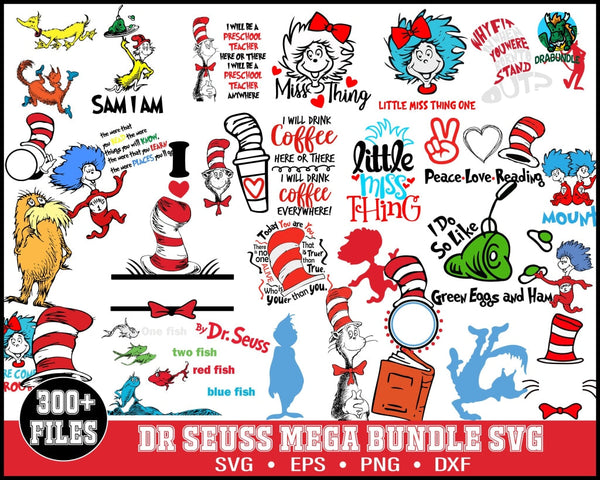 Dr Seuss Svg Bundle Cat In The Hat Svg Green Eggs And Ham For Teachers Lorax Thing 1 And 2